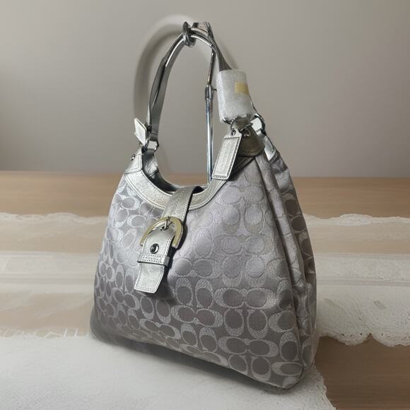 Coach F18911 Soho Metallic Signature Hobo Silver Grey Shoulder Bag NWT - Picture 6 of 12
